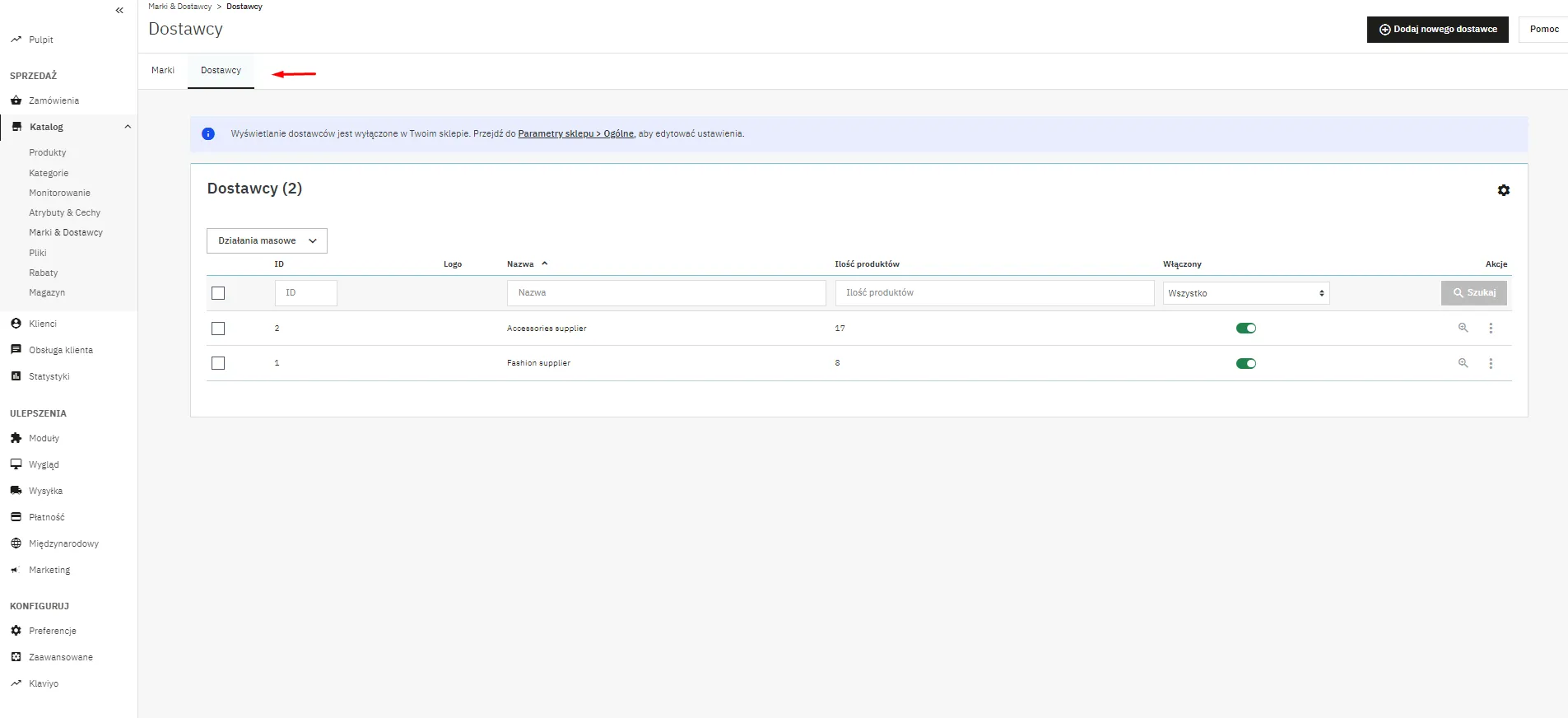 Panel Marki i Dostawcy
