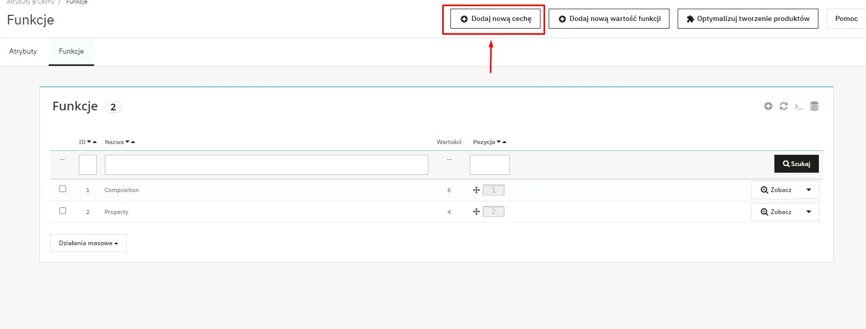 Dodawanie wartości do cechy