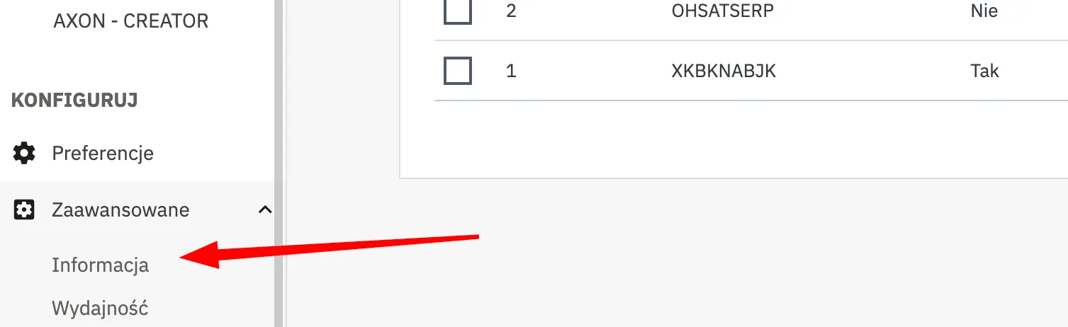Informacje zaawansowane