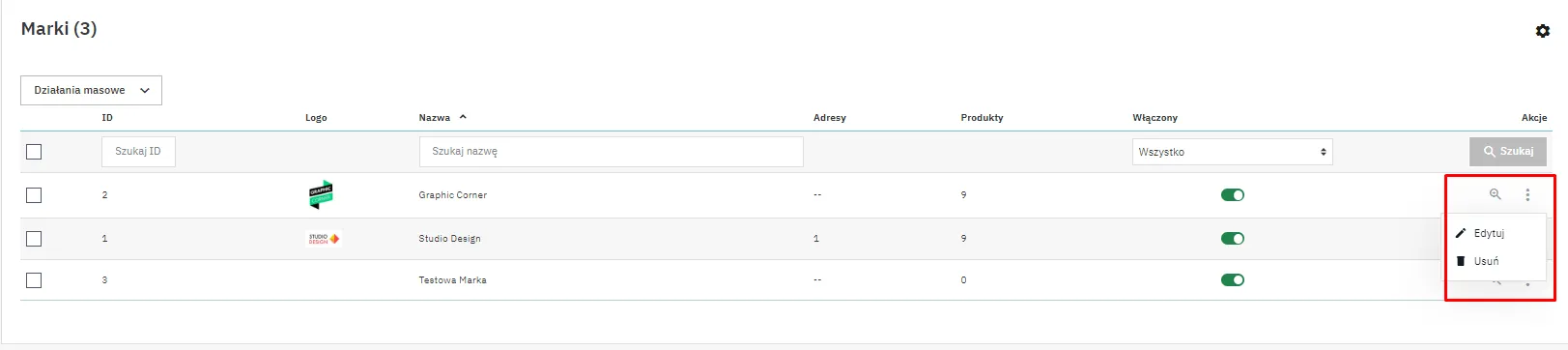 Edycja i usuwanie marek