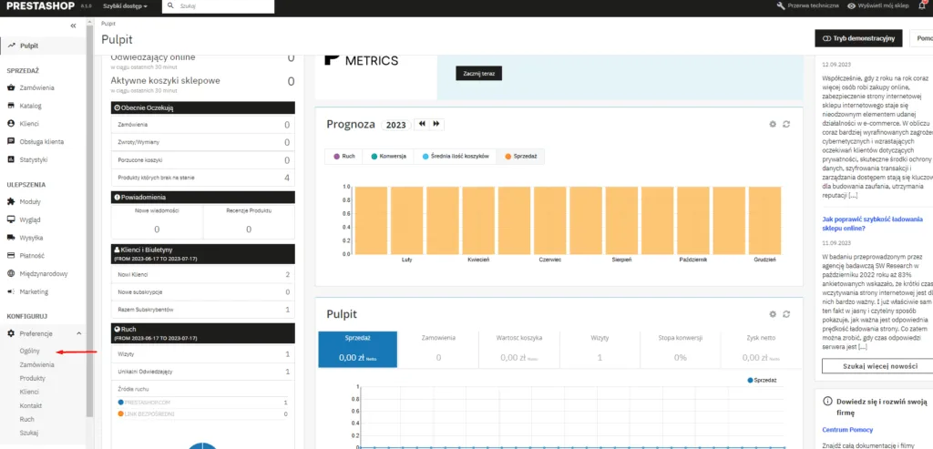 Panel ustawień ogólnych
