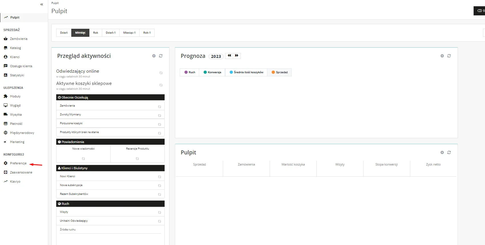 Wejście do ustawień produktów