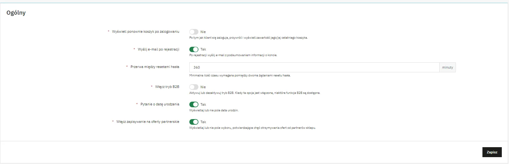 Szczegółowy opis ustawień klientów